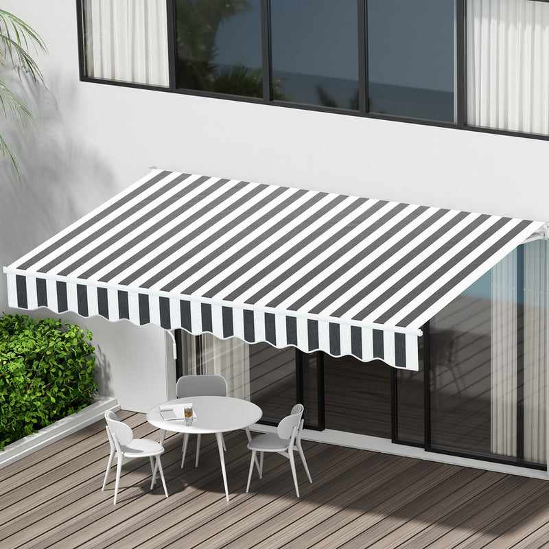 Instahut 4M x 3M Manual Retractable Folding Arm Awning Grey