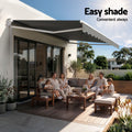 Instahut Retractable Folding Arm Awning Motorised Sunshade 3.5M X 3M Grey