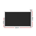 Instahut Side Awning 1.8X3M Black Retractable Sun Shade Privacy