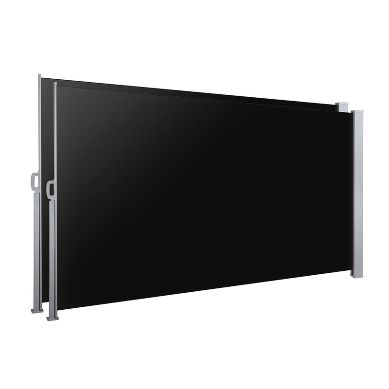 Instahut Side Awning 2X3M Black Retractable Sun Shade Privacy Screen X2