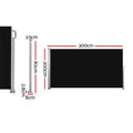 Instahut Side Awning 2X3M Black Retractable Sun Shade Privacy Screen X2