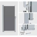 Instahut Side Awning 2x3m Grey Retractable Privacy Screen Sun Shade