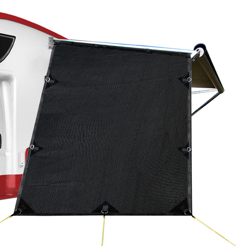 Caravan Privacy Screen 1.95x2.2M Roll Out Awning Sun Shade Black