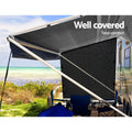 Caravan Privacy Screen 1.95x2.2M Roll Out Awning Sun Shade Black