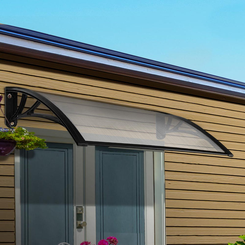 Instahut Window Door Awning 1m x 2m Transparent Black Frame