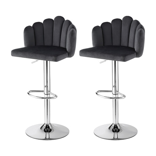 Artiss Bar Stools x2 Counter Height Gaslift Velvet Grey Adjustable