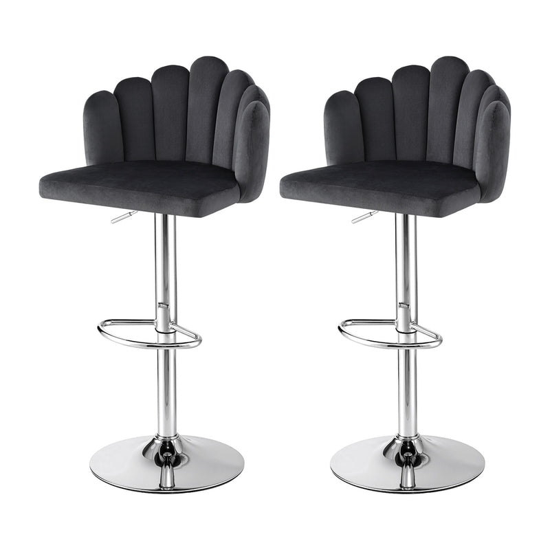 Artiss Bar Stools x2 Counter Height Gaslift Velvet Grey Adjustable