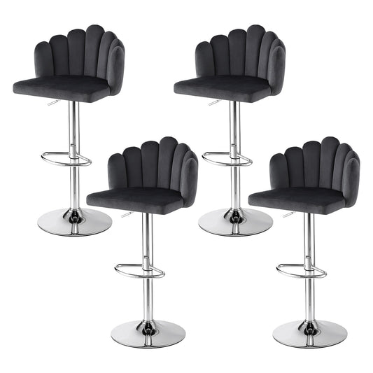 Artiss Bar Stool x4 Velvet Grey Kitchen Counter Gaslift Adjustable