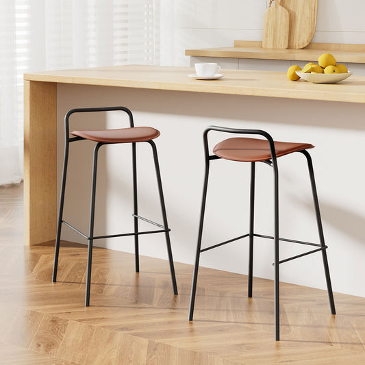 Artiss Bar Stools x2 Metal Kitchen Counter Brown