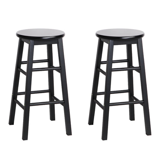 Artiss Bar Stools x2 Round Wooden Chairs Black