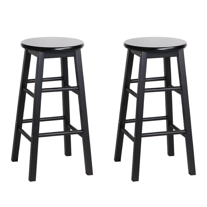 Artiss Bar Stools x2 Round Wooden Chairs Black