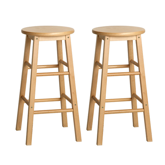 Artiss 2x Wooden Bar Stools Round Seat Natural Chair