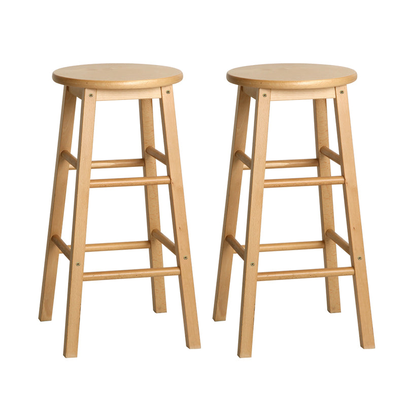 Artiss 2x Wooden Bar Stools Round Seat Natural Chair
