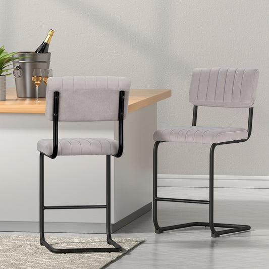 Artiss 4x Bar Stools Velvet Grey Chairs Kitchen