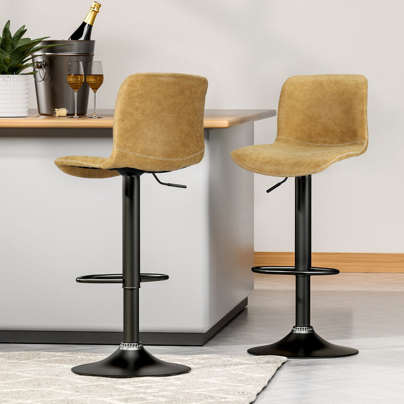 Artiss 4x Bar Stools Swivel Gas Lift Kitchen Chairs Brown