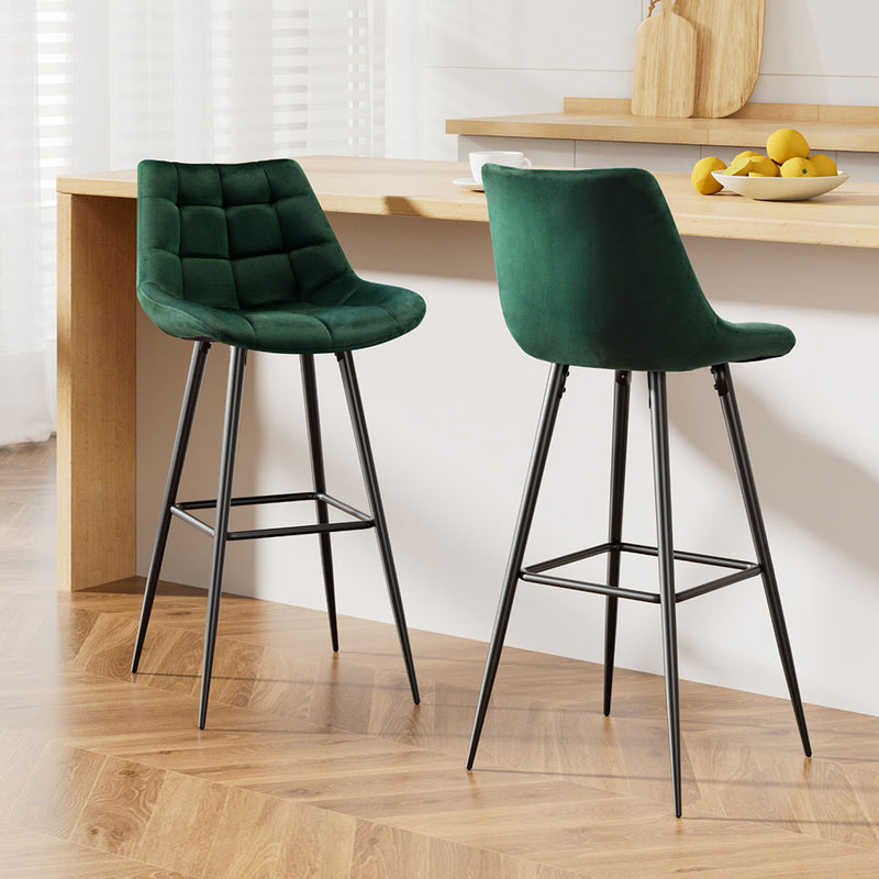 Artiss Bar Stools Velvet Chairs Green x2