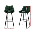 Artiss Bar Stools Velvet Chairs Green x2