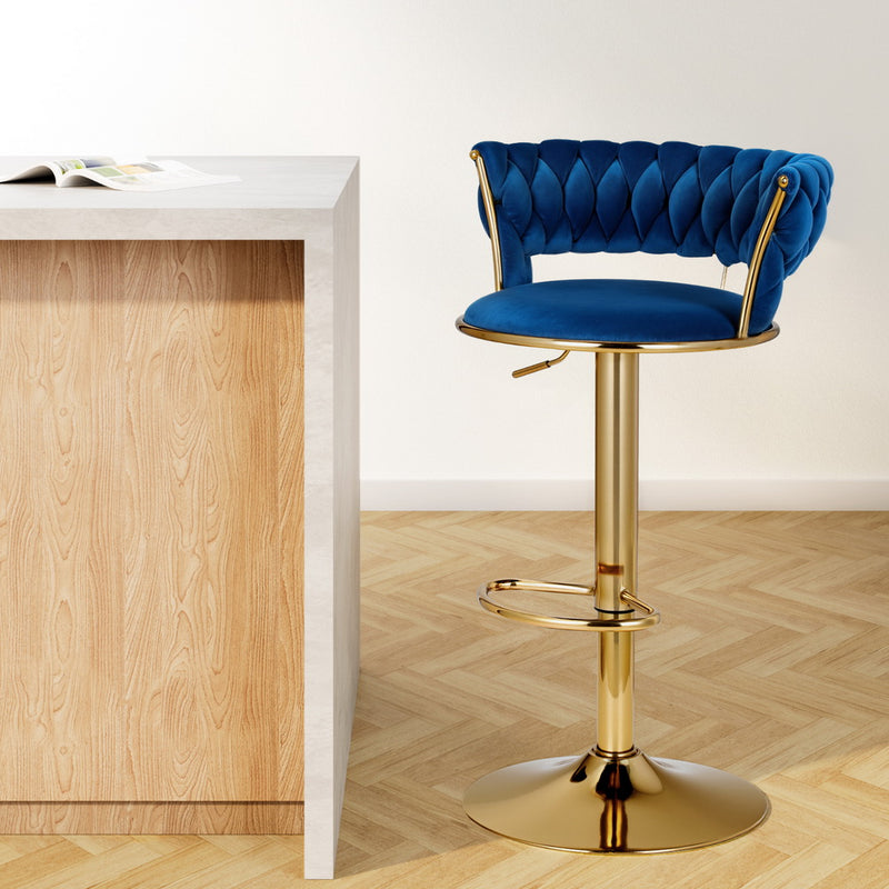 Artiss Bar Stools Gas Lift Velvet Backrest Navy