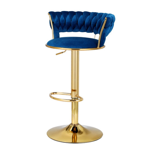 Artiss 2x Bar Stools Gas Lift Velvet Navy Backrest