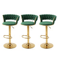 Artiss 3x Bar Stools Gas Lift Adjustable Velvet Woven Backrest Vivien Green