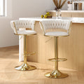Artiss Bar Stool Pair Gas Lift Velvet Woven Backrest Ivory