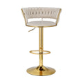 Artiss Bar Stool Pair Gas Lift Velvet Woven Backrest Ivory