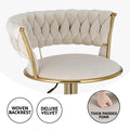 Artiss Bar Stool Pair Gas Lift Velvet Woven Backrest Ivory
