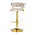 Artiss Bar Stool Pair Gas Lift Velvet Woven Backrest Ivory