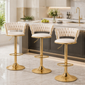 Artiss Bar Stools X3 Kitchen Counter Chair Gas Lift Velvet Woven Backrest Ivory