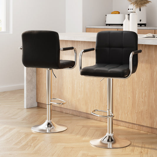 Artiss 2x Bar Stools Leather Gas Lift Armrest Black