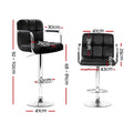 Artiss 2x Bar Stools Leather Gas Lift Armrest Black