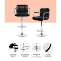 Artiss 2x Bar Stools Leather Gas Lift Armrest Black