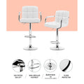 Artiss 2x Bar Stools Leather Gas Lift Armrest White