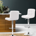 Artiss 2x Bar Stools Leather Gas Lift Armrest White