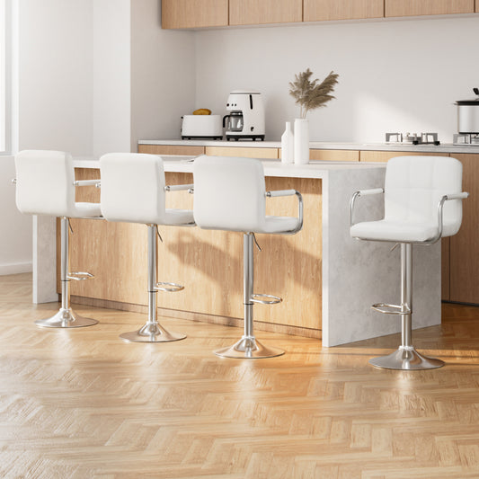Artiss 4x Bar Stools Leather Gas Lift Armrest White