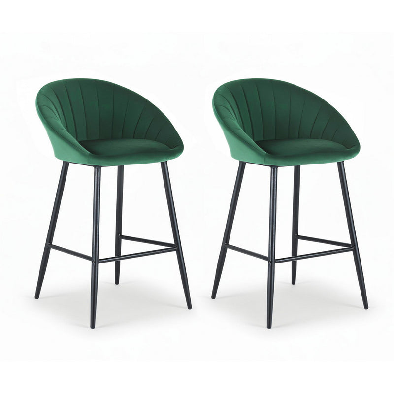 Artiss 2x Velvet Bar Stools Green Kitchen Counter Dining Chair Tub
