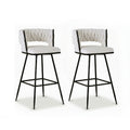 Artiss Bar Stools x2 Woven Velvet Metal Ivory Kitchen Dining Chair