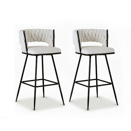 Artiss Bar Stools x2 Woven Velvet Metal Ivory Kitchen Dining Chair