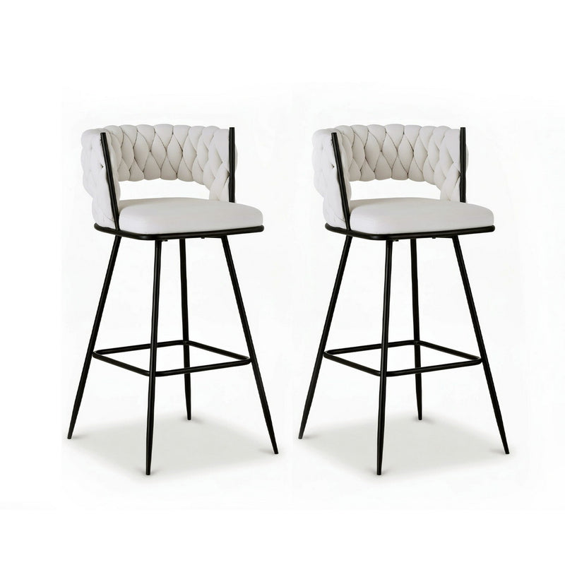 Artiss Bar Stools x2 Woven Velvet Metal Ivory Kitchen Dining Chair
