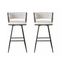 Artiss Bar Stools x2 Woven Velvet Metal Ivory Kitchen Dining Chair