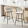Artiss Bar Stools x2 Woven Velvet Metal Ivory Kitchen Dining Chair