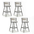 Artiss Bar Stools 4x Woven Velvet Counter Stool Ivory Metal