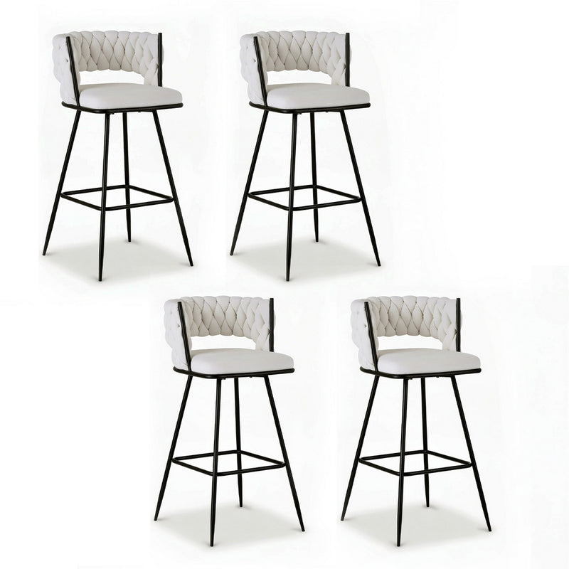Artiss Bar Stools 4x Woven Velvet Counter Stool Ivory Metal