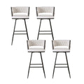 Artiss Bar Stools 4x Woven Velvet Counter Stool Ivory Metal