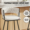 Artiss Bar Stools 4x Woven Velvet Counter Stool Ivory Metal