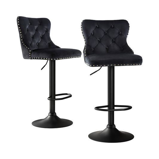 Artiss 2x Velvet Bar Stool Adjustable Height Nailhead Trim