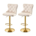 Artiss 2x Bar Stools Counter Chair Kitchen Adjustable Nailhead Trim Velvet Ivory
