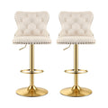 Artiss 2x Bar Stools Counter Chair Kitchen Adjustable Nailhead Trim Velvet Ivory