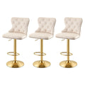 Artiss 3x Bar Stools Counter Chair Kitchen Adjustable Nailhead Trim Velvet Ivory
