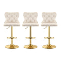 Artiss 3x Bar Stools Counter Chair Kitchen Adjustable Nailhead Trim Velvet Ivory